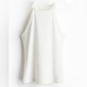 H&M White Ribbed Halter Neck Tank Top